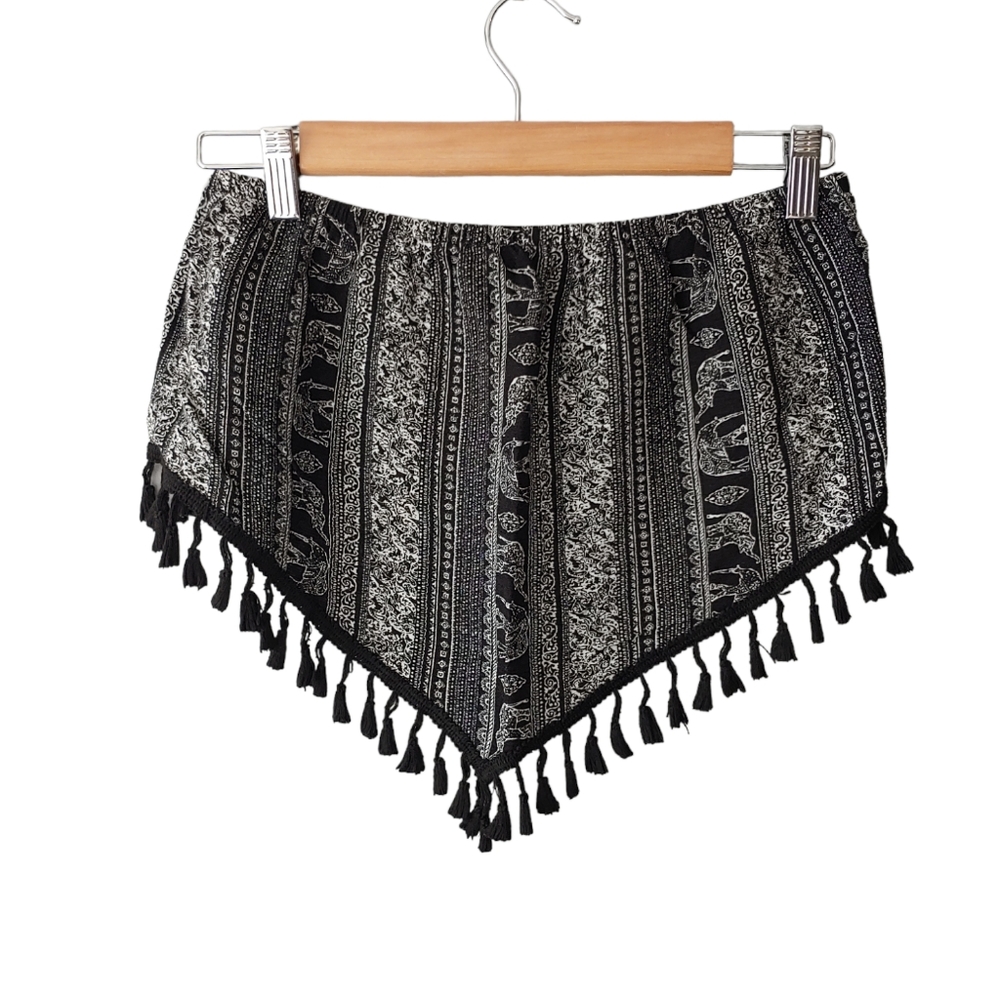 LA Hearts Black and White Bandana Scarf Crop Top with Fringe Size Medium